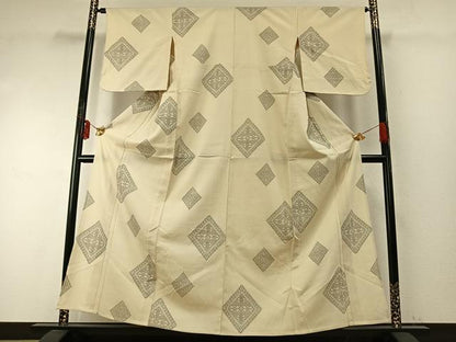 平和屋着物▽本塩沢 単衣 菱文 正絹 逸品 AABE5680fy