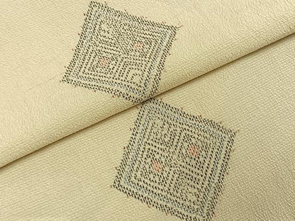 平和屋着物▽本塩沢 単衣 菱文 正絹 逸品 AABE5680fy