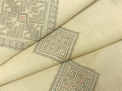 平和屋着物▽本塩沢 単衣 菱文 正絹 逸品 AABE5680fy