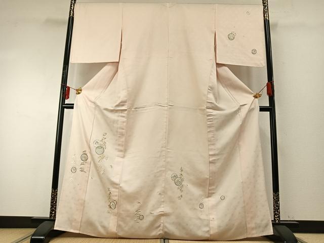 平和屋着物▽訪問着 単衣 総刺繍 草花丸文 金銀糸 正絹 逸品 AABE5681fy