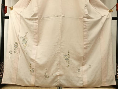 平和屋着物▽訪問着 単衣 総刺繍 草花丸文 金銀糸 正絹 逸品 AABE5681fy
