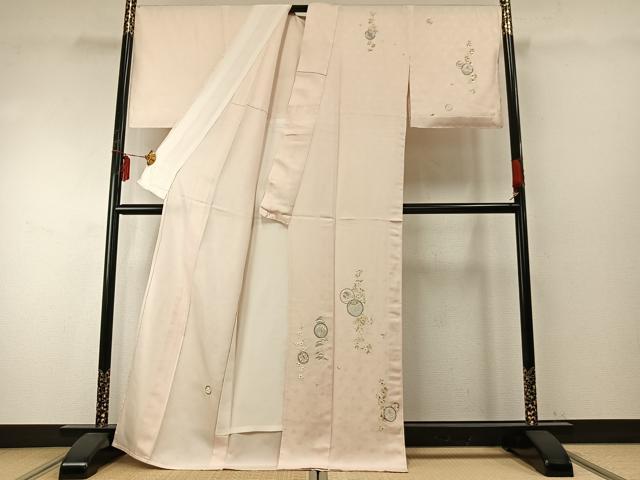 平和屋着物▽訪問着 単衣 総刺繍 草花丸文 金銀糸 正絹 逸品 AABE5681fy