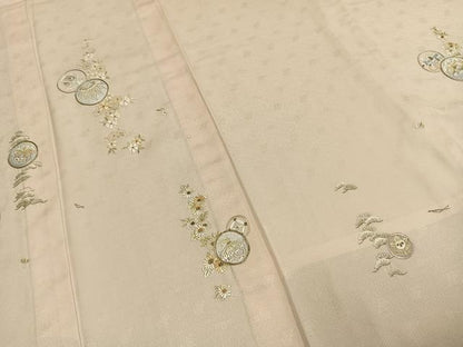 平和屋着物▽訪問着 単衣 総刺繍 草花丸文 金銀糸 正絹 逸品 AABE5681fy