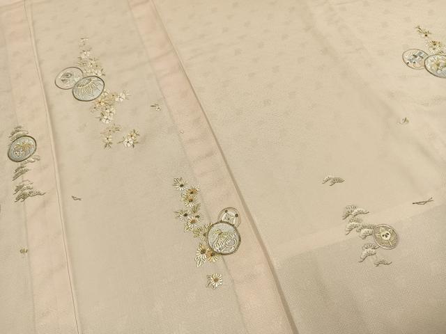 平和屋着物▽訪問着 単衣 総刺繍 草花丸文 金銀糸 正絹 逸品 AABE5681fy