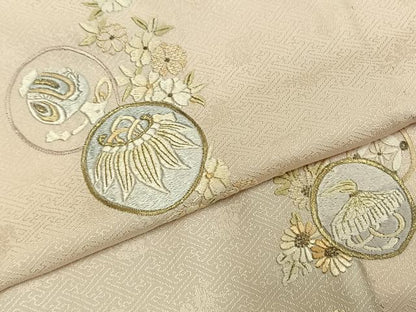 平和屋着物▽訪問着 単衣 総刺繍 草花丸文 金銀糸 正絹 逸品 AABE5681fy