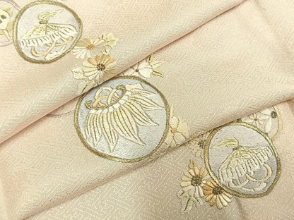 平和屋着物▽訪問着 単衣 総刺繍 草花丸文 金銀糸 正絹 逸品 AABE5681fy