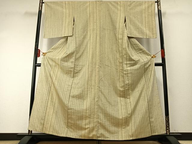 平和屋着物▽ぜんまい紬 単衣 縞 正絹 逸品 AABE5682fy
