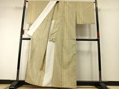 平和屋着物▽ぜんまい紬 単衣 縞 正絹 逸品 AABE5682fy
