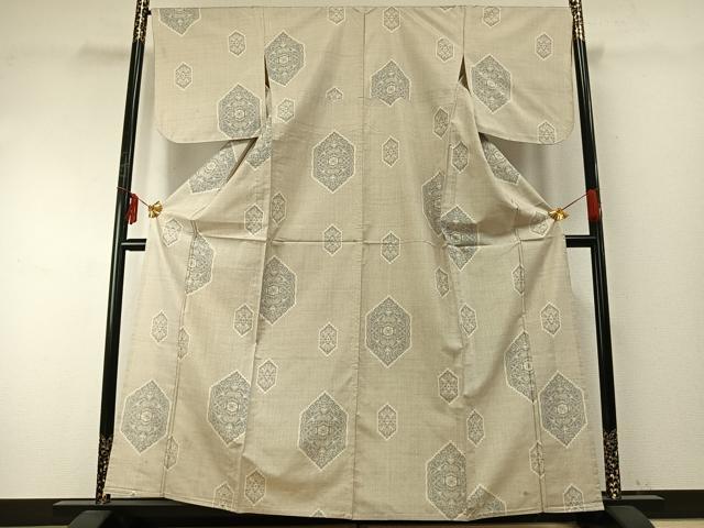平和屋着物▽本場大島紬 白大島 単衣 亀甲文様 正絹 逸品 AABE5683fy