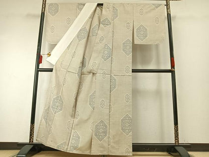 平和屋着物▽本場大島紬 白大島 単衣 亀甲文様 正絹 逸品 AABE5683fy