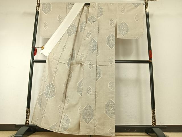 平和屋着物▽本場大島紬 白大島 単衣 亀甲文様 正絹 逸品 AABE5683fy