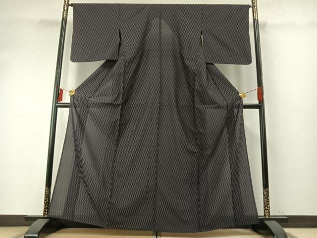 平和屋着物▽お召 単衣 矢羽文 正絹 逸品 AABE5684fy
