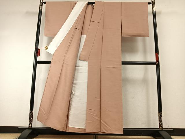 平和屋着物▽上質な紬 単衣 色無地 洗柿色 正絹 逸品 未使用 AABE5685fy