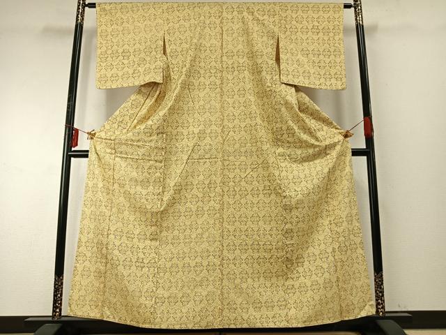 平和屋着物▽上質な小紋　単衣　本場染大島紬　幾何学花文　正絹　逸品　AABE5686fy