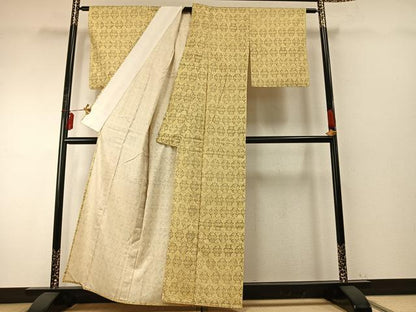 平和屋着物▽上質な小紋　単衣　本場染大島紬　幾何学花文　正絹　逸品　AABE5686fy