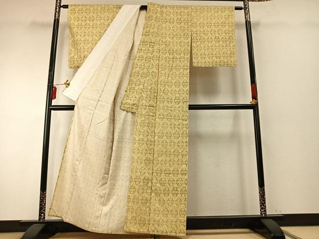 平和屋着物▽上質な小紋　単衣　本場染大島紬　幾何学花文　正絹　逸品　AABE5686fy
