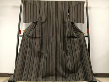 平和屋着物▽お召 単衣 110亀甲 間道 反端付き ロング丈 正絹 逸品 AABE5687fy