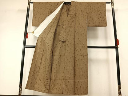 平和屋着物▽上質な小紋 単衣 変わり縞 正絹 逸品 AABE5689fy