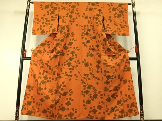 平和屋着物▽上質な小紋 単衣 草花文 正絹 逸品 AABE5691fy