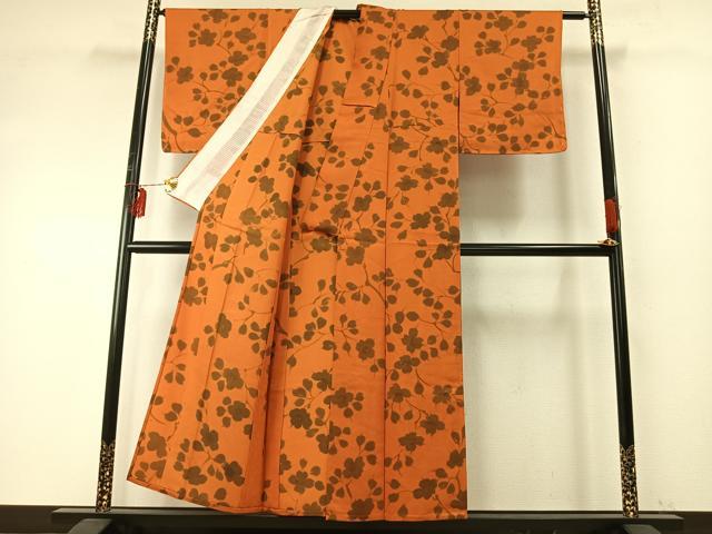平和屋着物▽上質な小紋 単衣 草花文 正絹 逸品 AABE5691fy