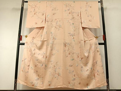 平和屋着物▽上質な小紋 単衣 手描き 枝葉文 正絹 逸品 AABE5692fy