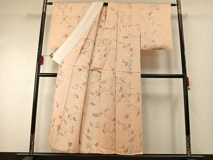 平和屋着物▽上質な小紋 単衣 手描き 枝葉文 正絹 逸品 AABE5692fy