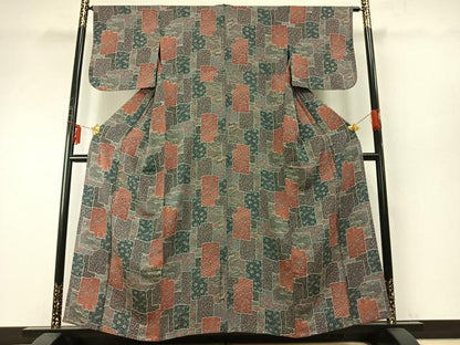 平和屋着物▽上質な小紋　単衣　色紙花文　正絹　逸品　AABE5693fy