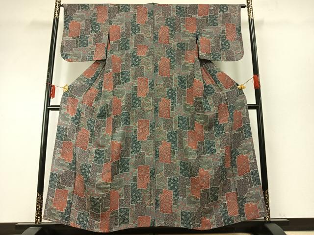平和屋着物▽上質な小紋　単衣　色紙花文　正絹　逸品　AABE5693fy