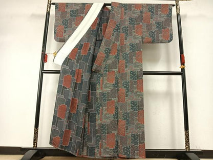 平和屋着物▽上質な小紋　単衣　色紙花文　正絹　逸品　AABE5693fy