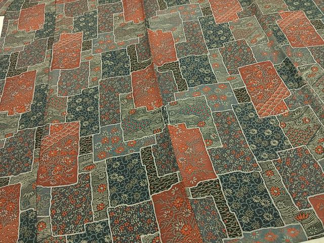 平和屋着物▽上質な小紋　単衣　色紙花文　正絹　逸品　AABE5693fy