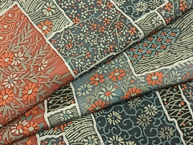 平和屋着物▽上質な小紋　単衣　色紙花文　正絹　逸品　AABE5693fy