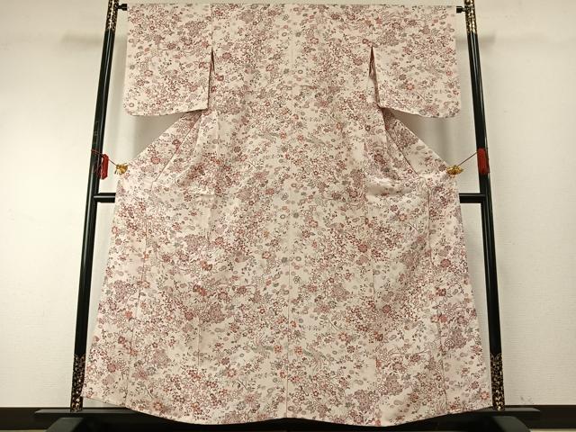 平和屋着物▽上質な小紋　単衣　花鳥文　正絹　逸品　AABE5694fy