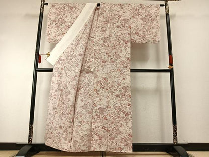 平和屋着物▽上質な小紋　単衣　花鳥文　正絹　逸品　AABE5694fy