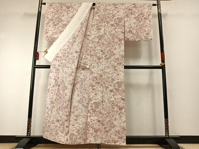 平和屋着物▽上質な小紋　単衣　花鳥文　正絹　逸品　AABE5694fy