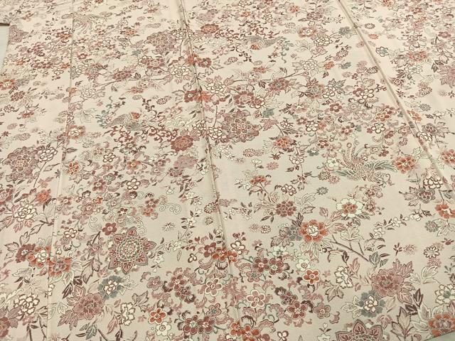 平和屋着物▽上質な小紋　単衣　花鳥文　正絹　逸品　AABE5694fy