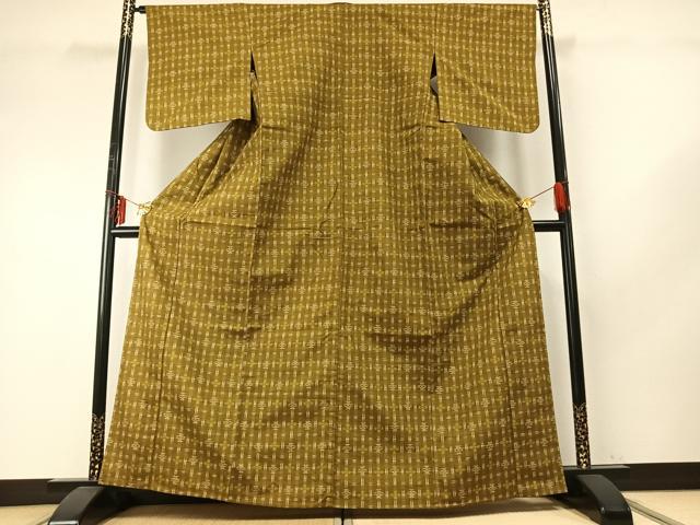 平和屋着物▽上質な紬 単衣 絣柄 正絹 逸品 AABE5696fy