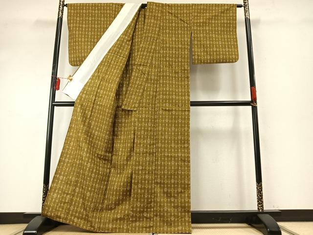平和屋着物▽上質な紬 単衣 絣柄 正絹 逸品 AABE5696fy
