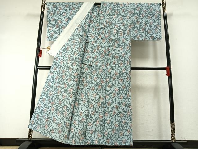 平和屋着物▽上質な紬 単衣 幾何学文様 正絹 逸品 未使用 AABE5697fy