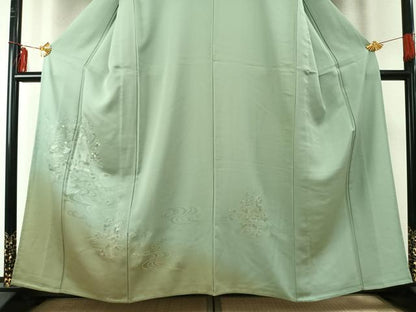 平和屋着物▽訪問着 単衣 中国三大刺繍 汕頭刺繍 スワトウ刺繍 総刺繍 御所車花文 暈し染め 正絹 逸品 未使用 AABE5698fy