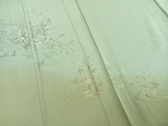 平和屋着物▽訪問着 単衣 中国三大刺繍 汕頭刺繍 スワトウ刺繍 総刺繍 御所車花文 暈し染め 正絹 逸品 未使用 AABE5698fy