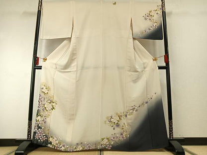 平和屋着物▽訪問着 単衣 草花文 暈し染め 銀糸 金彩 正絹 逸品 AABE5699fy