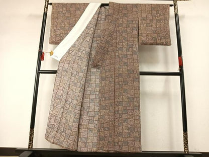平和屋着物▽上質な小紋　単衣　幾何学文様　鬼しぼ縮緬　やまと誂製　正絹　逸品　AABE5701fy