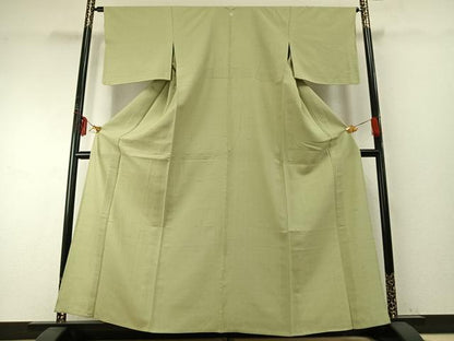 平和屋着物▽本場結城紬 重要無形文化財 単衣 色無地 若菜色 西武百貨店扱い 正絹 逸品 未使用 AABE5702fy