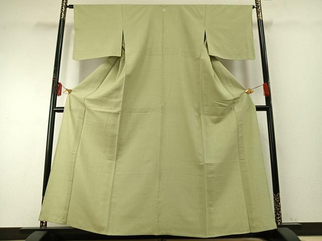 平和屋着物▽本場結城紬 重要無形文化財 単衣 色無地 若菜色 西武百貨店扱い 正絹 逸品 未使用 AABE5702fy