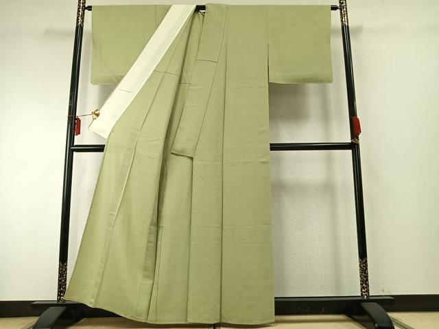 平和屋着物▽本場結城紬 重要無形文化財 単衣 色無地 若菜色 西武百貨店扱い 正絹 逸品 未使用 AABE5702fy