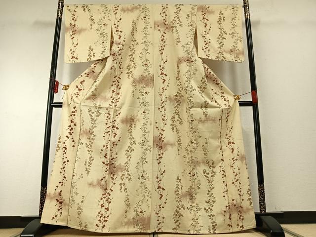 平和屋着物▽上質な紬 単衣 枝花文 暈し染め 正絹 逸品 AABE5704fy