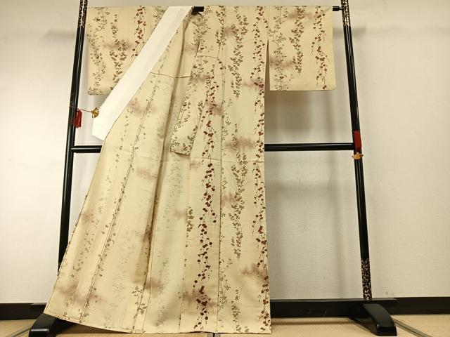平和屋着物▽上質な紬 単衣 枝花文 暈し染め 正絹 逸品 AABE5704fy
