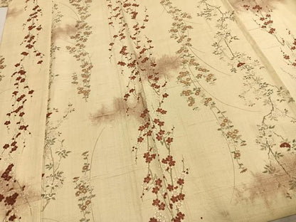 平和屋着物▽上質な紬 単衣 枝花文 暈し染め 正絹 逸品 AABE5704fy