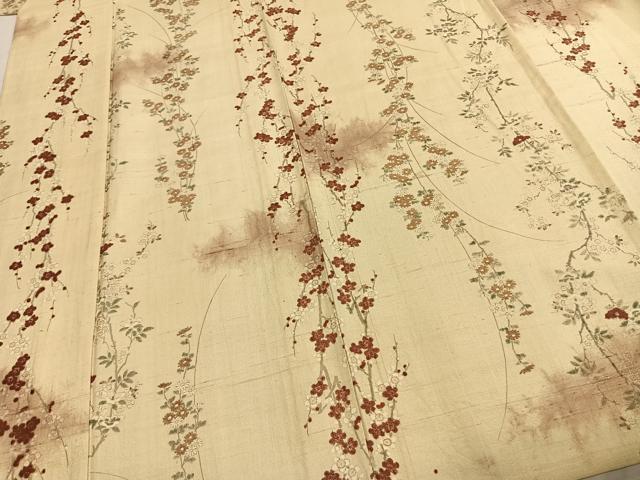 平和屋着物▽上質な紬 単衣 枝花文 暈し染め 正絹 逸品 AABE5704fy