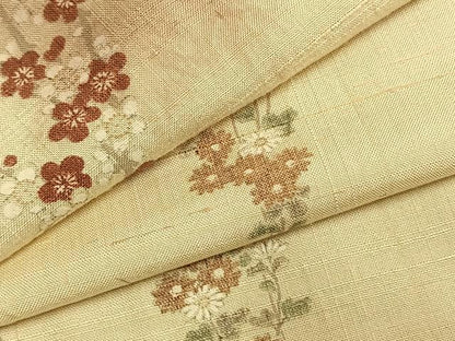 平和屋着物▽上質な紬 単衣 枝花文 暈し染め 正絹 逸品 AABE5704fy